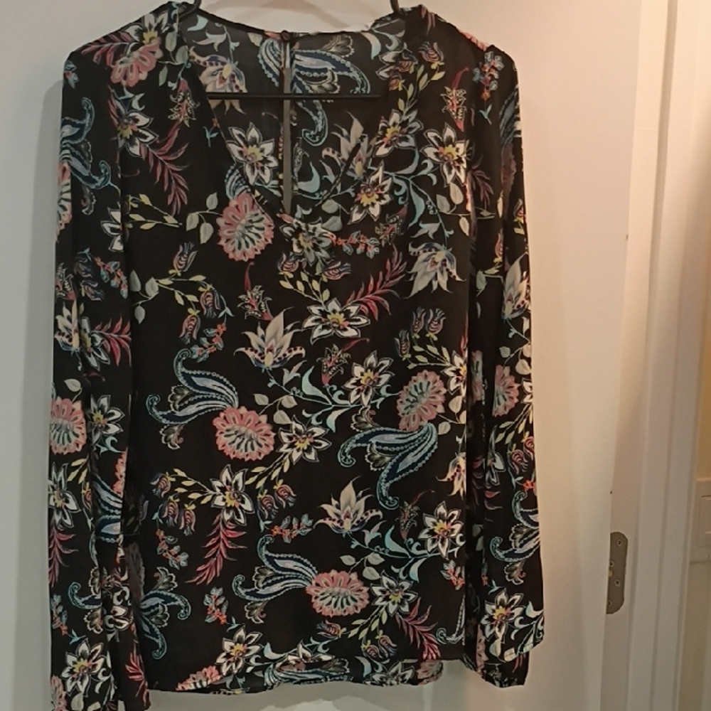 Lush Black Floral Long Sleeve Blouse